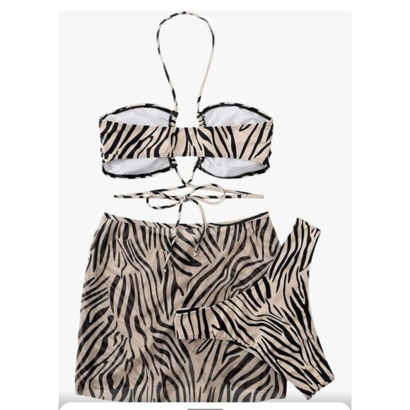 Gorglitter Womens 3 Pc Swimsuit Size L High Waisted Lace Up Zebra Bikini Skirt - Picture 7 of 8